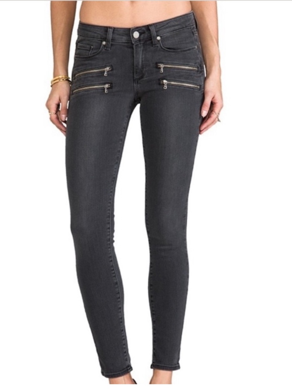 PAIGE Black Skinny Jeans with Quad Zip Detail